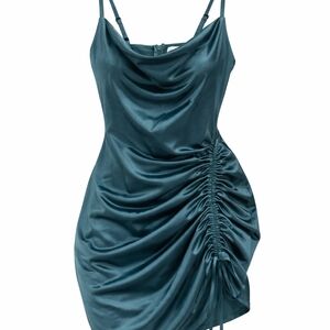 Almost Famous Deep Teal Gathered Mini Dress